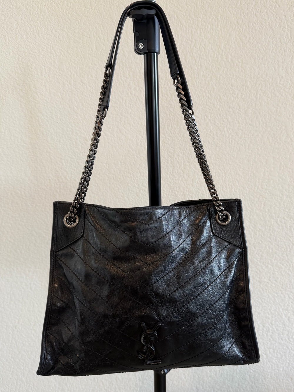 Saint Laurent Large Black Quilted Glossy Leather Niki  Shoulder Bag